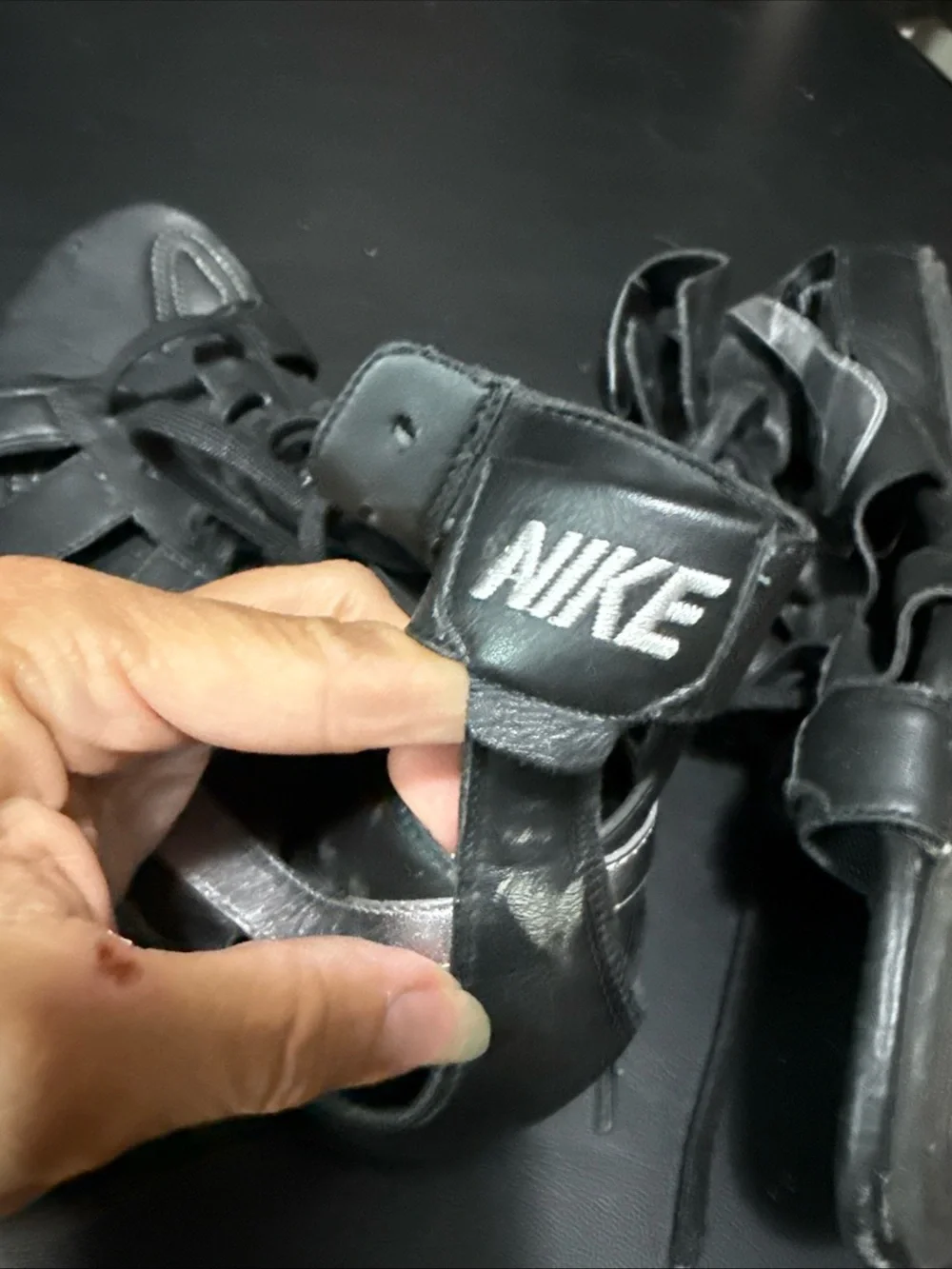 Rare Nike Black Strappy Sandals with Silver Swoosh